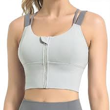 Sport-BH Med Dragkedja – Push Up Trådlös Crop Top (Blå